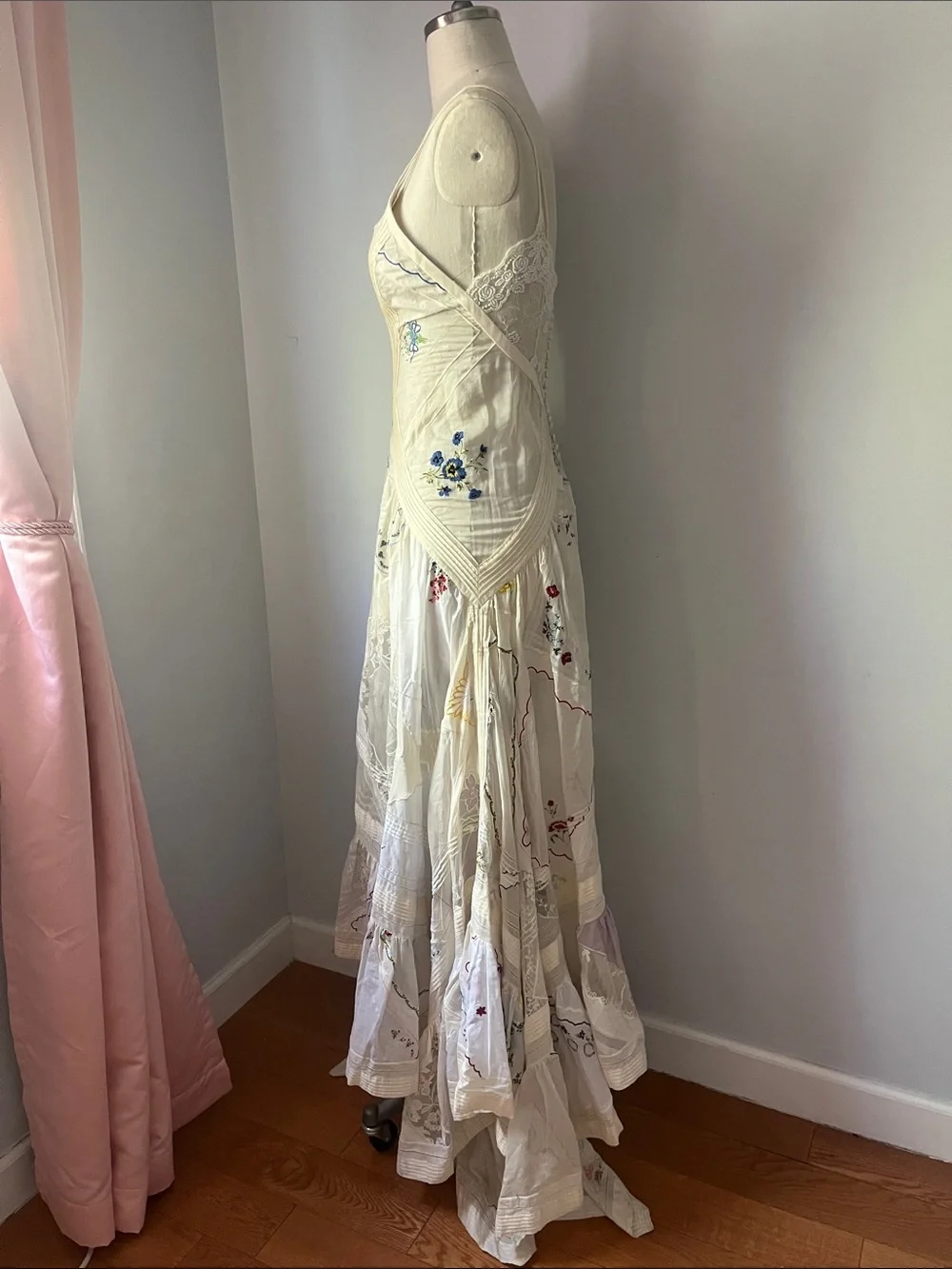 Tory Burch Cream Handkerchief Slip Maxi Dress with Embroidered Accents - Picture 3 of 6